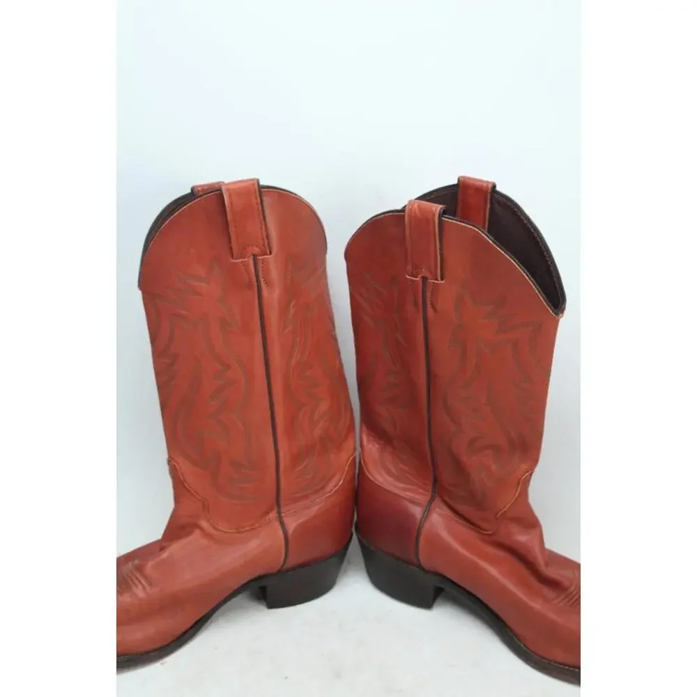 Justin western boots mens shoes orange/brown shoes pull on cowboy boots 9.5 EE